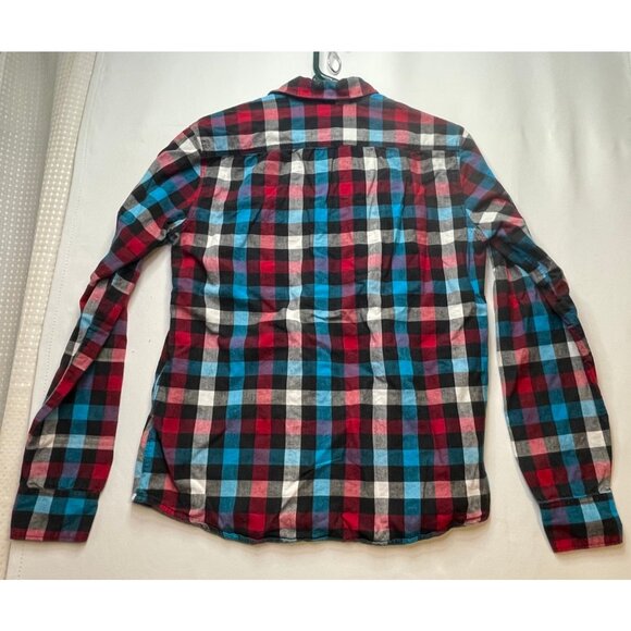 BDG shirt mens medium button long sleeve plaid checkered red blue - Picture 3 of 10